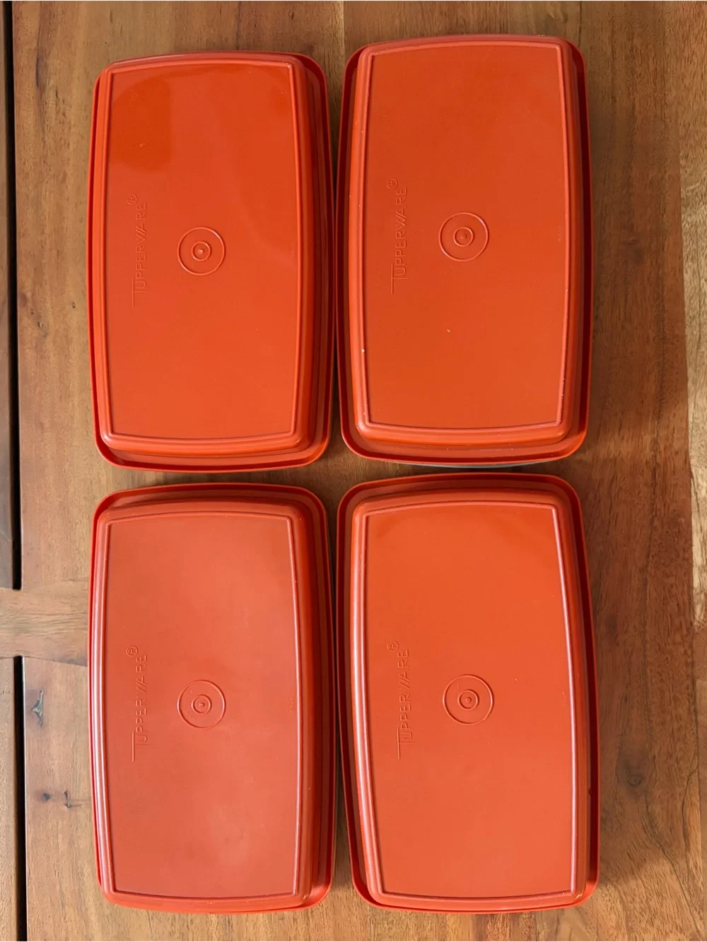 Lot of 4 Vintage Tupperware Paprika Red 816 817 Deli Keepers Lids 9x5 Containers
